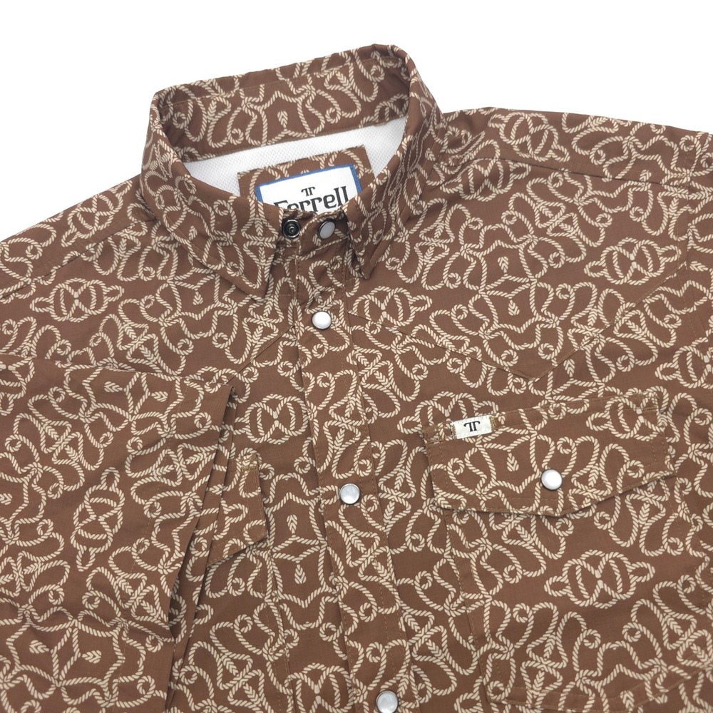Ferrell Mens Vented Pearl Snap Shirt Brown Rope Pattern Short Sleeve Western S